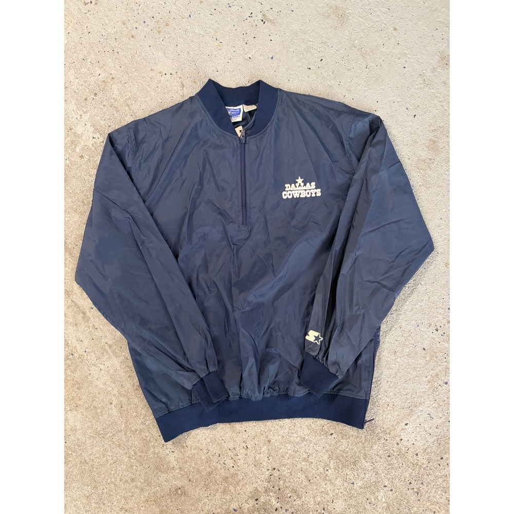 Vintage Starter NFL Dallas Cowboys Navy Blue Quarter Zip Windbreaker Jacket L